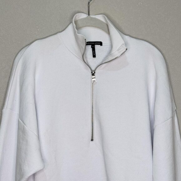 Marissa Webb Sweatshirt Womens Medium White 1/4 Zip Mock Neck Pullover Cotton - Picture 5 of 9